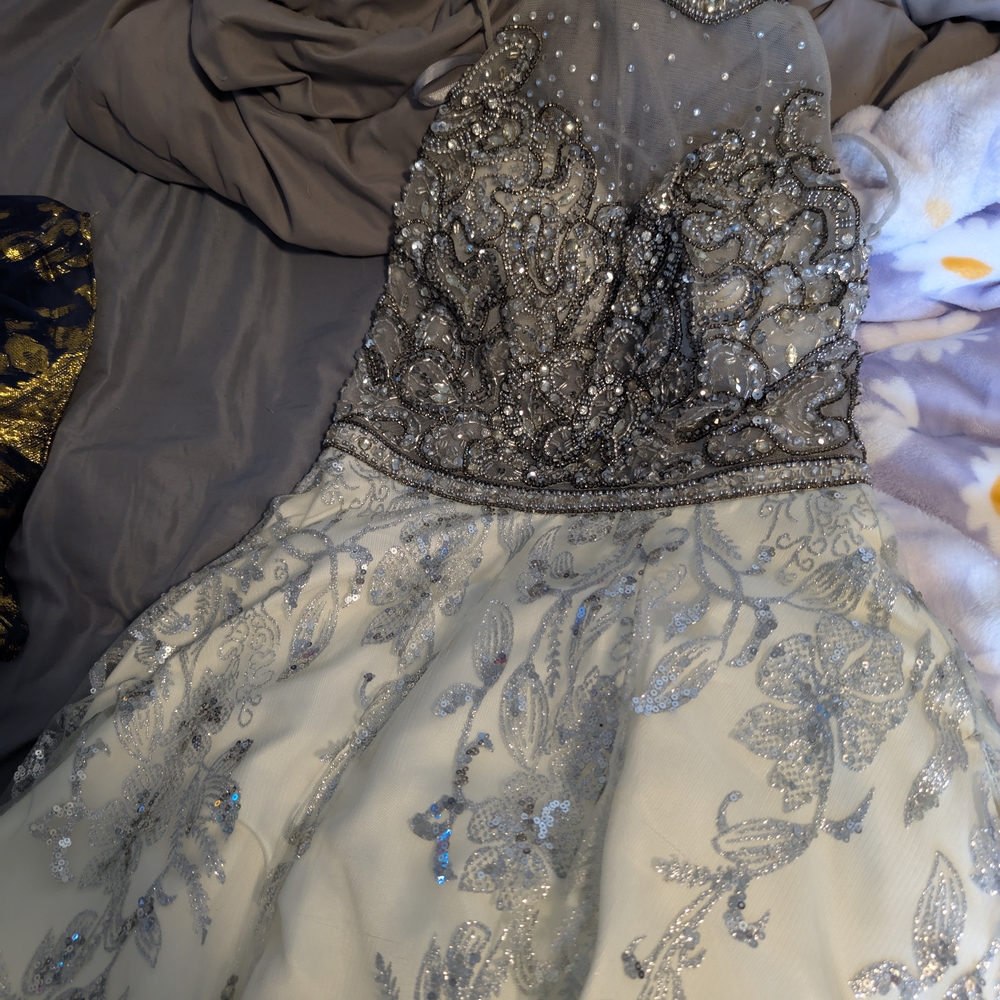 Clarisse Silver and White Prom Dress